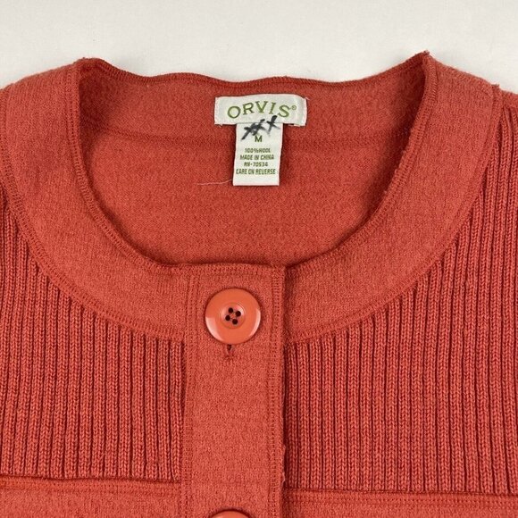Orvis Wool Cardigan Sweater Women’s M Button Front Pockets Round Neck Dark Pink - Picture 5 of 11